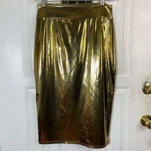 NWT Fashion Nova Gold Metallic Pencil Skirt Bodycon Party Clubwear Size 1X